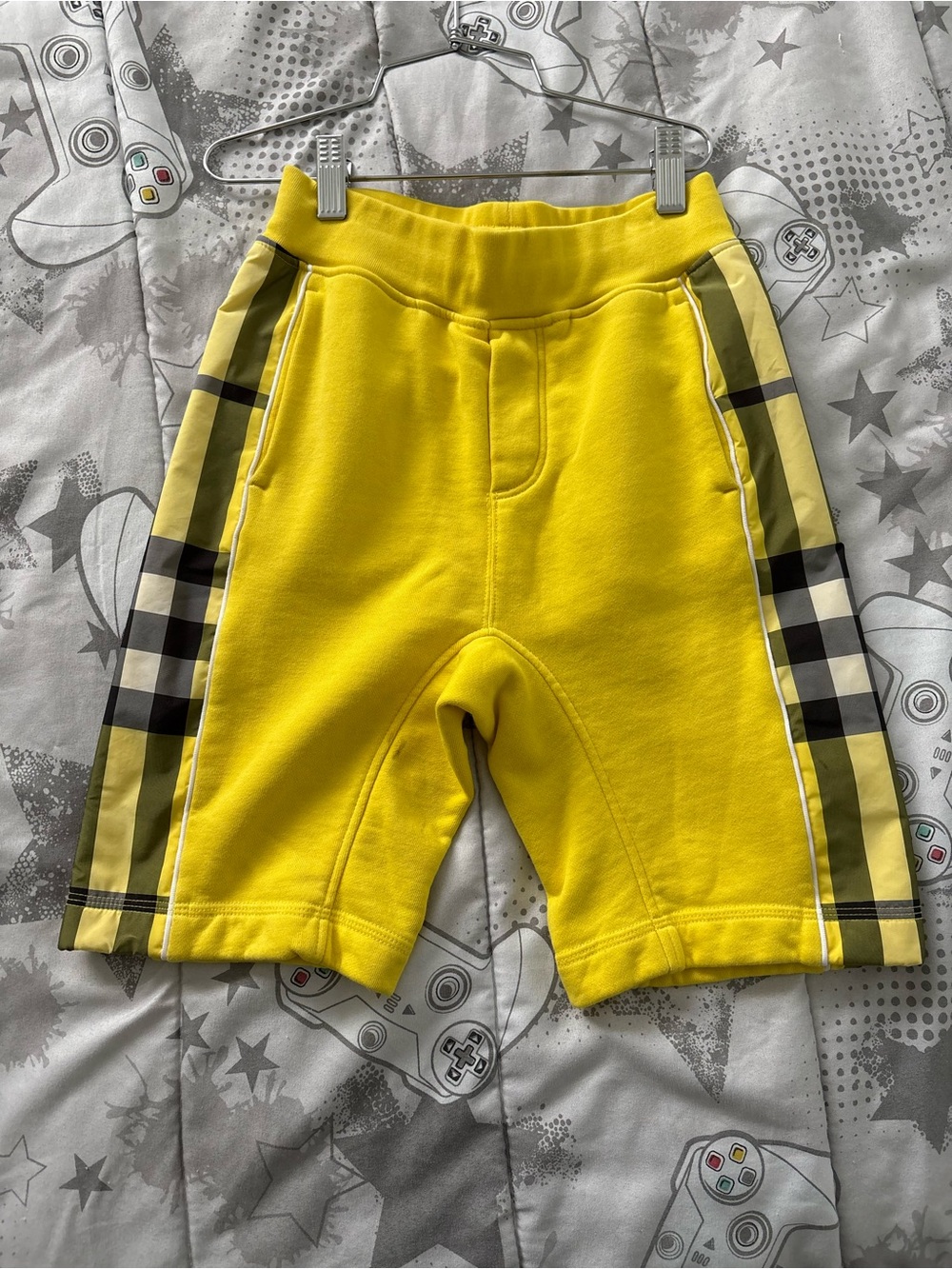 Burberry Yellow Kids' Shorts with Plaid Side Stripes